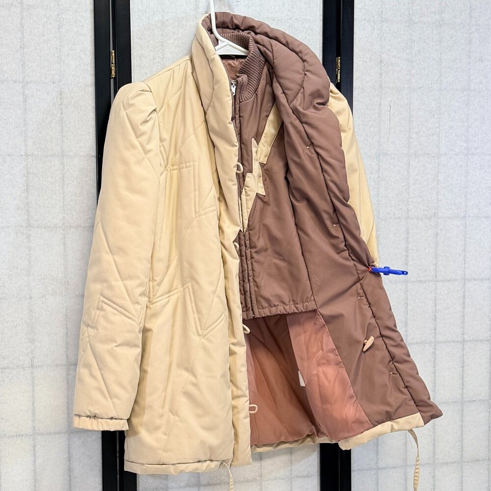 Vintage Monette Casuals Puffer Jacket 6 Zip Vest Button Up Cream Mauve Parka - Picture 3 of 14